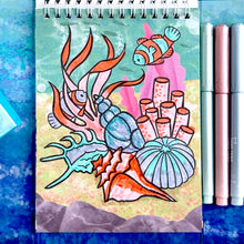 Load image into Gallery viewer, Tiger Tribe Shimmer Colouring Set – Sea Life – 36 sea life colouring pages – the outdoor kid.