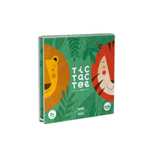 Load image into Gallery viewer, Lion and Tiger Tic Tac Toe by Londji: An exciting twist on the classic game featuring adorable wooden lion and tiger playing pieces. Join the jungle fun and see who will be the King of the Jungle in this traditional three-in-a-row game. Perfect for little explorers. Made with eco-friendly materials - nine beech wood pieces and a recycled game board. Ideal for family-friendly playtime.
