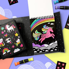 Load image into Gallery viewer, Tiger Tribe Neon Colouring Set – Unicorn and friends-coloured-in page close-up – the outdoor kid.