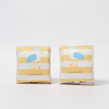 Load image into Gallery viewer, Kids Neoprene Arm Bands Sid the Seagull Mustard Stripe