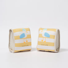 Load image into Gallery viewer, Kids Neoprene Arm Bands Sid the Seagull Mustard Stripe