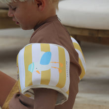 Load image into Gallery viewer, Kids Neoprene Arm Bands Sid the Seagull Mustard Stripe