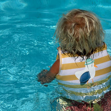 Load image into Gallery viewer, Kids Swim Vest Sid the Seagull Mustard Stripe Size 1-2
