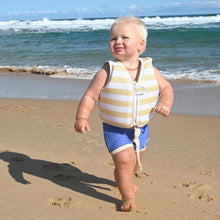 Load image into Gallery viewer, Kids Swim Vest Sid the Seagull Mustard Stripe Size 1-2