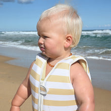Load image into Gallery viewer, Kids Swim Vest Sid the Seagull Mustard Stripe Size 1-2