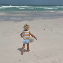 Load image into Gallery viewer, Kids Swim Vest Sid the Seagull Mustard Stripe Size 2-3