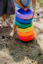 Load image into Gallery viewer, Stapelstein® Rainbow Classic set used for outdoor creative play – colourful, durable and recyclable design.