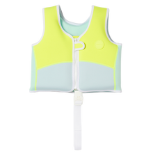 Load image into Gallery viewer, Kids Swim Vest Salty the Shark Aqua Neon Yellow 2–3 Years
