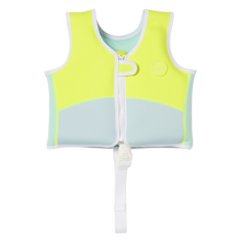 Load image into Gallery viewer, Kids Swim Vest Salty the Shark Aqua Neon Yellow 1–2 Years
