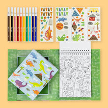 Load image into Gallery viewer, Dinosaur Colouring Set – 36 pages, 90 stickers and 10 markers
