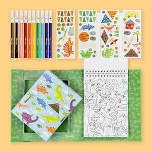 Dinosaur Colouring Set – 36 pages, 90 stickers and 10 markers