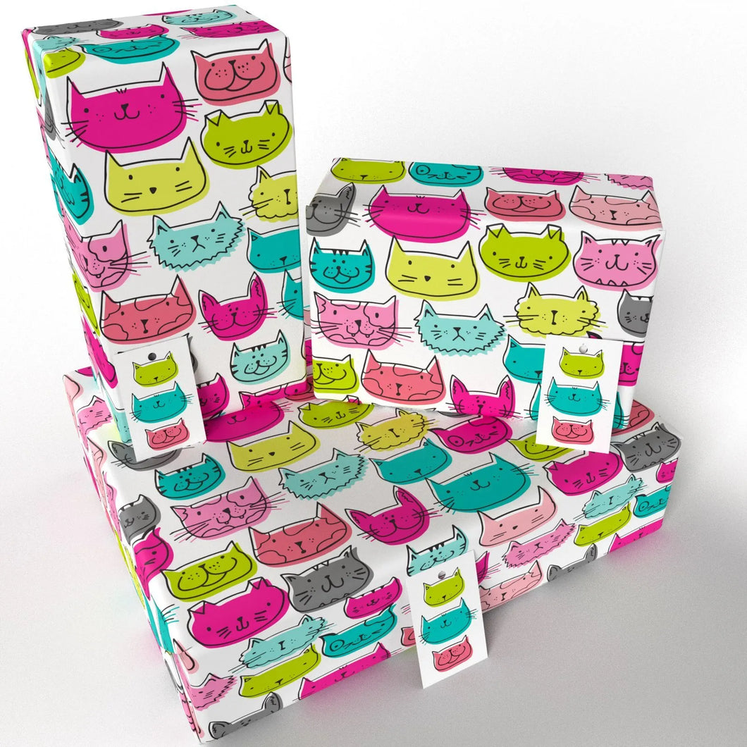 Children’s Cat Faces Gift Wrap + Tag