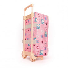 Load image into Gallery viewer, Side view of the JoJo Factory Song children's suitcase with foldable handle.
