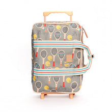 Load image into Gallery viewer, JoJo Factory Court children's suitcase with tennis-inspired print and wheels.
