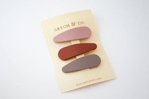 Set of 3 Snap Matte Clips - Stone, Shell, Rust
